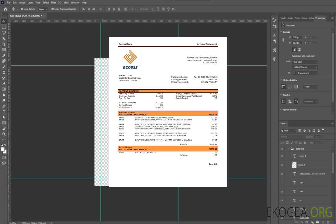 Modèle de relevé bancaire Gambie Access, format Word et PDF template Modèle de relevé bancaire Gambie Access, format Word et PDF template